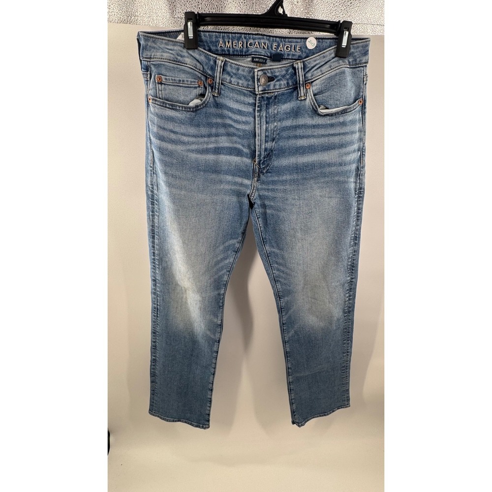 American Eagle‎ Airflex+ Mens Light Wash Stretch Straight Jeans 33x34 Blue